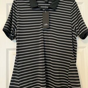 Oakley Golf. Women’s Black and white Striped Short Sleeve Polo